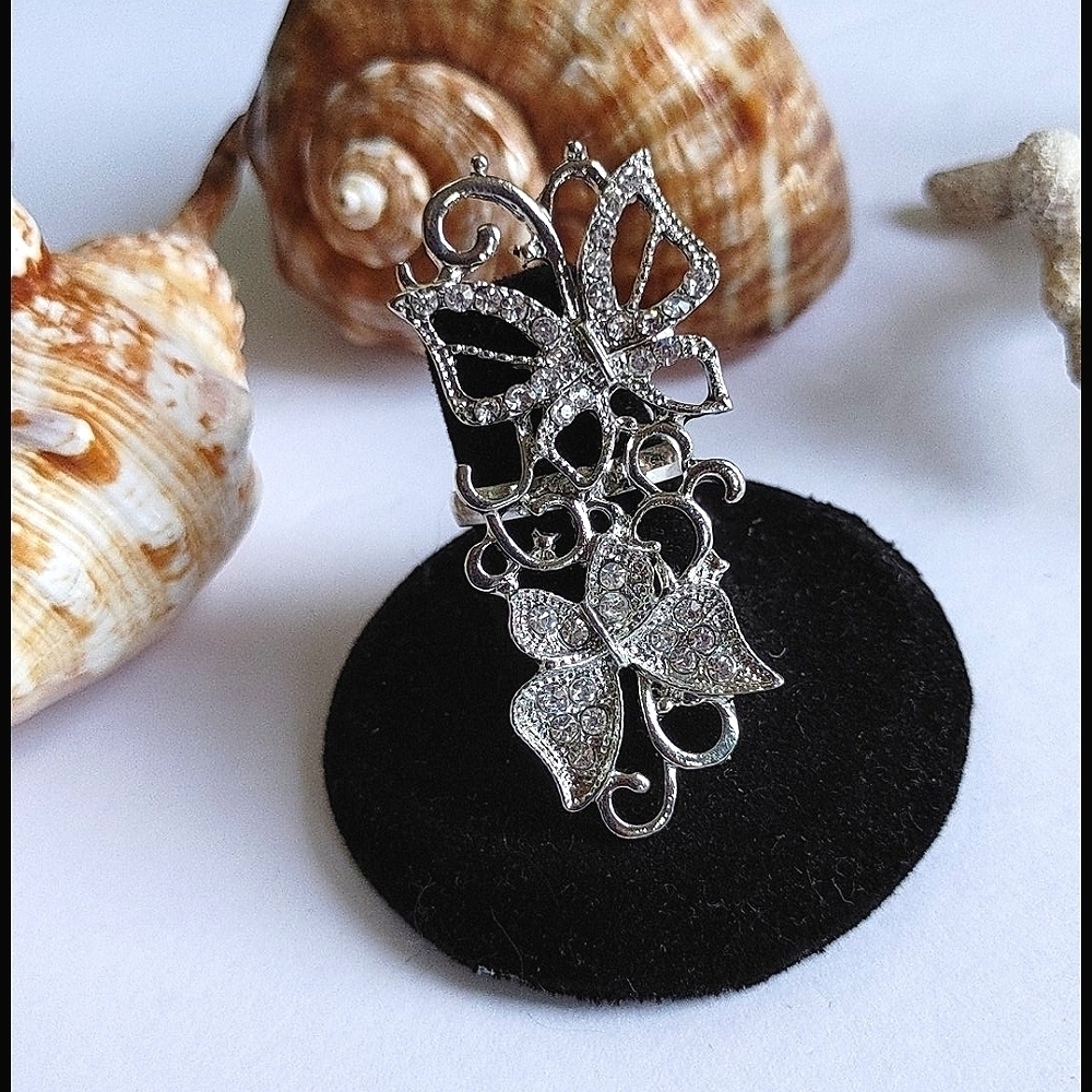 Silver Statement Butterfly with Crystals Ring